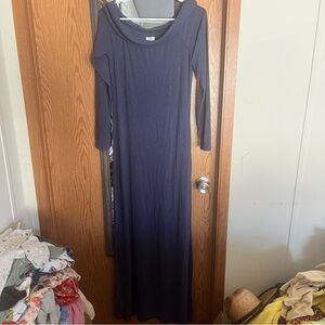 Navy Blue Ribbed Long Sleeve Dress